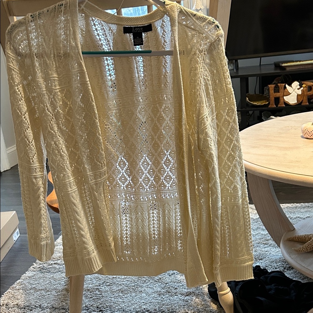 Lace Open-Front Cardigan in Cream by Talbots